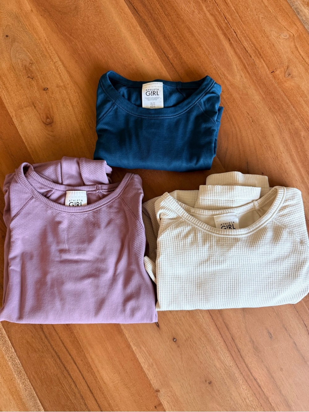 Athleta Girl Size 14 Bundle of 3 Tops - Teal, Mauve, Cream